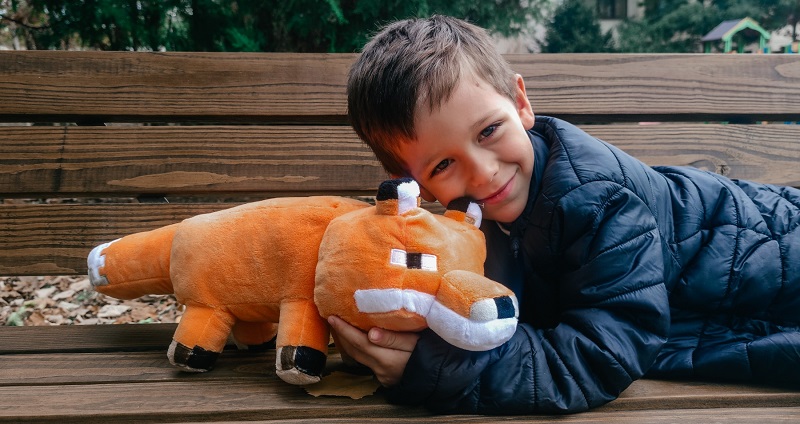 момче и плюшена играчка fox minecraft