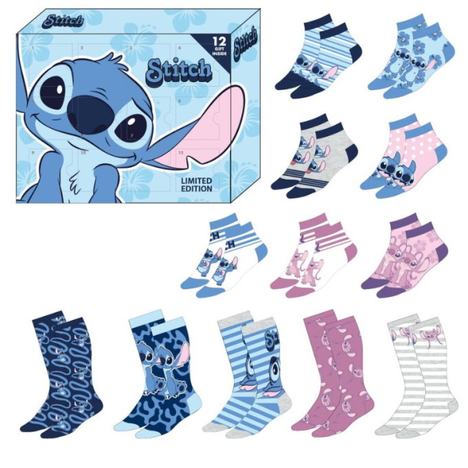 чорапи на Stitch в подаръчен сет от 12 тайни кутии