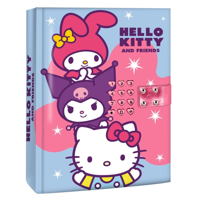 Таен днесник с корица на HELLO KITTY с бутони под формата на сърца. Таен днесник с корица на HELLO KITTY с бутони под формата на сърца.