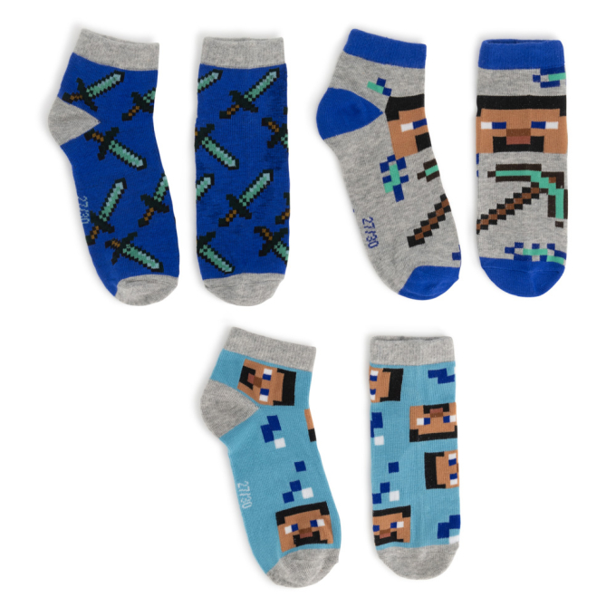 три чифта къси чорапи на MINECRAFT в сиво и синьо три чифта къси чорапи на MINECRAFT в сиво и синьо