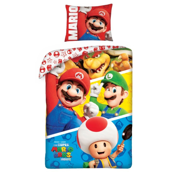 Детски спален комплект Super Mario. Размер на плик за горна завивка 140x200см и калъфка за възглавница 70x90см. Детски спален комплект Super Mario. Размер на плик за горна завивка 140x200см и калъфка за възглавница 70x90см.