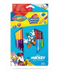 Двувърхи цветни моливи 12/24 цвята и острилка Mickey Mouse   Friends Disney Colorino