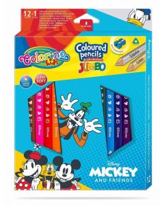 Цветни моливи JUMBO 12 +1 цвята и острилка Mickey Mouse   Friends Disney