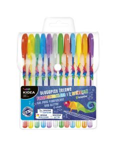 KIDEA брокатени гел химикалки 12 цвята - 6 броя брокатени и 6 броя флуоресцентни