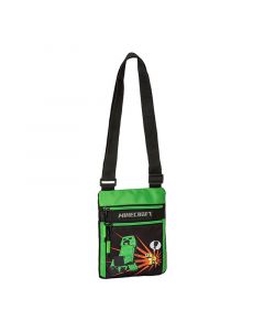 Чанта за рамо Minecrfat, черен и зелен цвят, дълга дръжка, два джоба с ципове