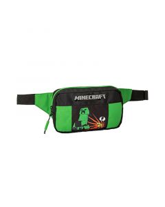 Minecrfat чанта за кръста за момче с едно отделение в зелен и черен цвят. черен колан с катарама