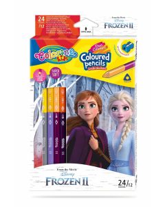 Двувърхи цветни моливи 12/24 цвята и острилка Frozen Disney Colorino