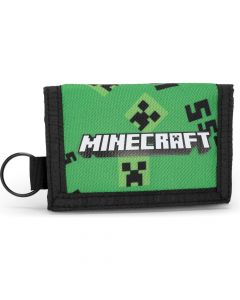 Практичен и стилен зелен детски портфейл Minecraft с ринг за ключове.