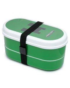 овална кутия за обяд miencraft, съставен от многество отделения и части. зелена на цвят с черен ластик.