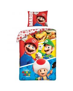Детски спален комплект Super Mario. Размер на плик за горна завивка 140x200см и калъфка за възглавница 70x90см.