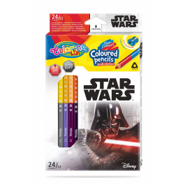 Двувърхи цветни моливи 12/24 цвята и острилка Star Wars Disney Colorino