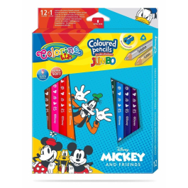 Цветни моливи JUMBO 12 +1 цвята и острилка Mickey Mouse   Friends Disney