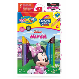 Двувърхи цветни моливи 12/24 цвята и острилка Minnie Mouse Disney Colorino