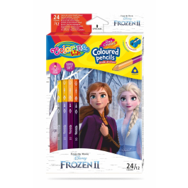 Двувърхи цветни моливи 12/24 цвята и острилка Frozen Disney Colorino