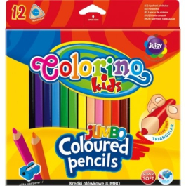 Триъгълни цветни моливи Colorino  JUMBO 12 цвята и острилка