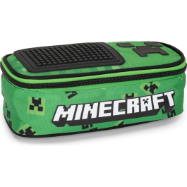 Oвален несесер Minecraft с едно отделение и  гумирана контурна глава на Creeper на предния панел.
