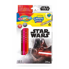 Цветни моливи 12 +1 цвята и острилка Star Wars Disney Colorino