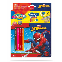 Цветни моливи JUMBO 12 +1 цвята и острилка Spiderman Disney Colorino