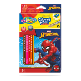 Цветни моливи 12 +1 цвята и острилка Spiderman Disney Colorino