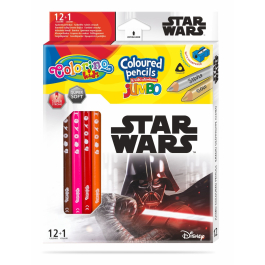 Цветни моливи JUMBO 12 +1 цвята и острилка Star Wars Disney Colorino